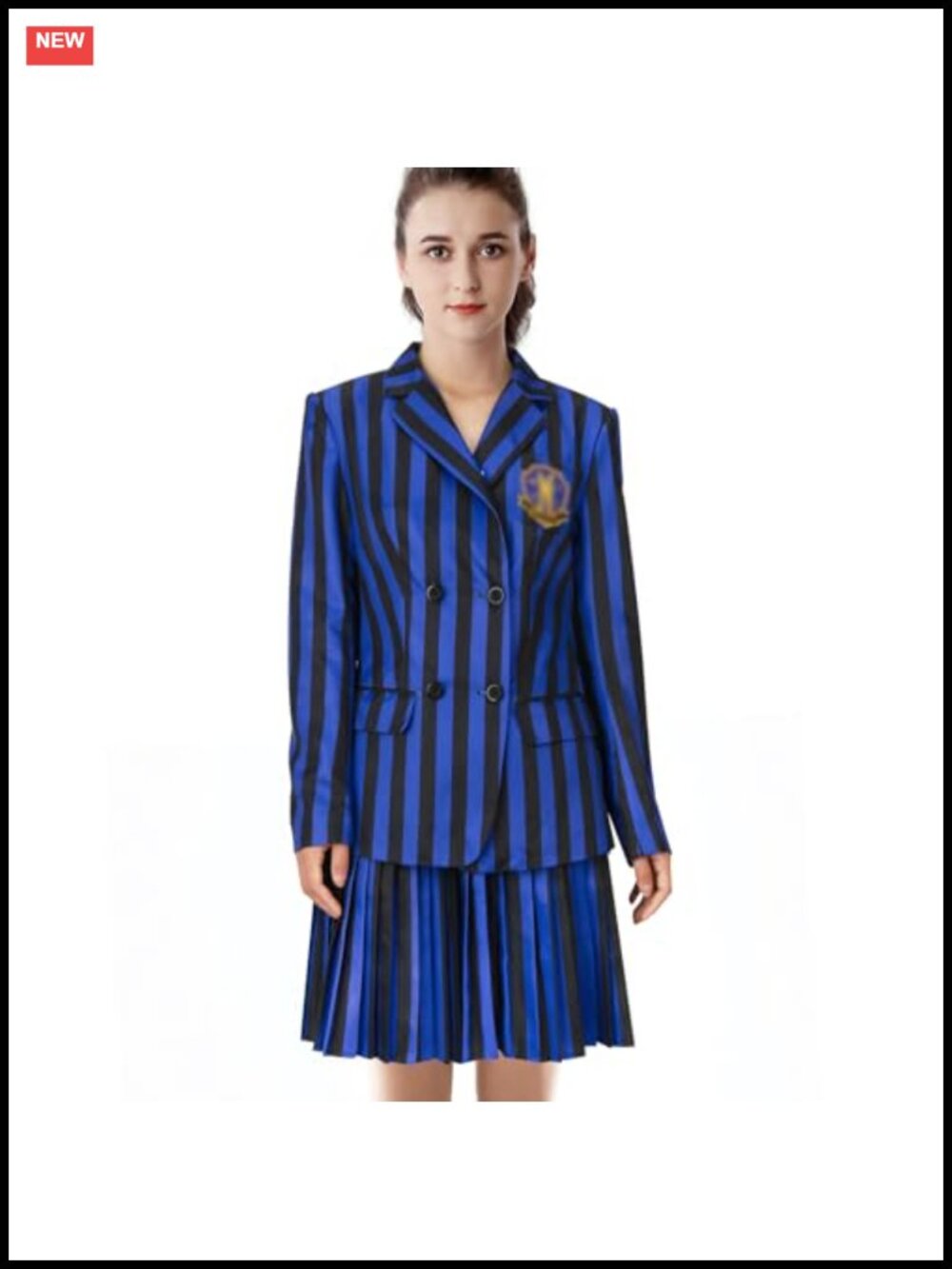 Womens School Uniform Costume 2 Piece Stripe Suit with Pleated Skirt Halloween